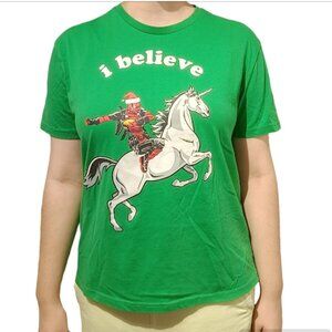 L🍀 Marvel Deadpool green unicorn Christmas "I Believe" T-Shirt Unisex